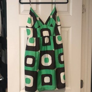 Milly dress green, brown and cream geometric shape
